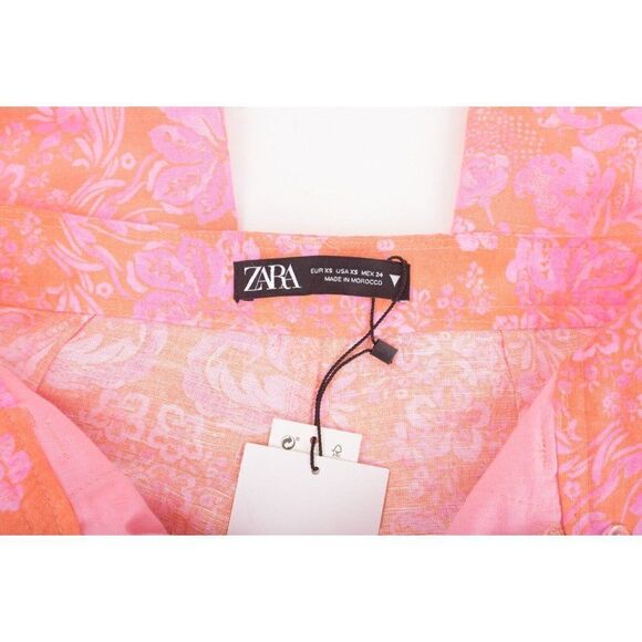 Zara Womens Linen Blend Trousers Pants XS Orange Pink Paisley 8042/010 NWT - Picture 7 of 7